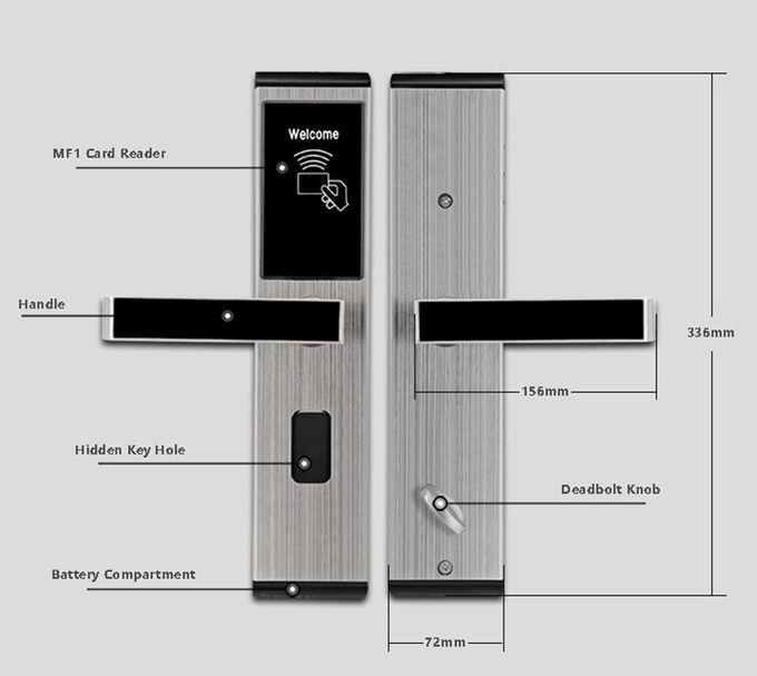 스테인리스 열쇠가 없는 접근 자물쇠, 디지털 방식으로 RFID 카드 호텔 방 자물쇠 2