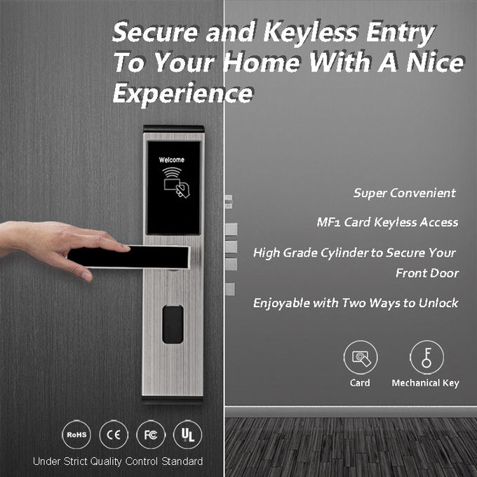 스테인리스 열쇠가 없는 접근 자물쇠, 디지털 방식으로 RFID 카드 호텔 방 자물쇠 0