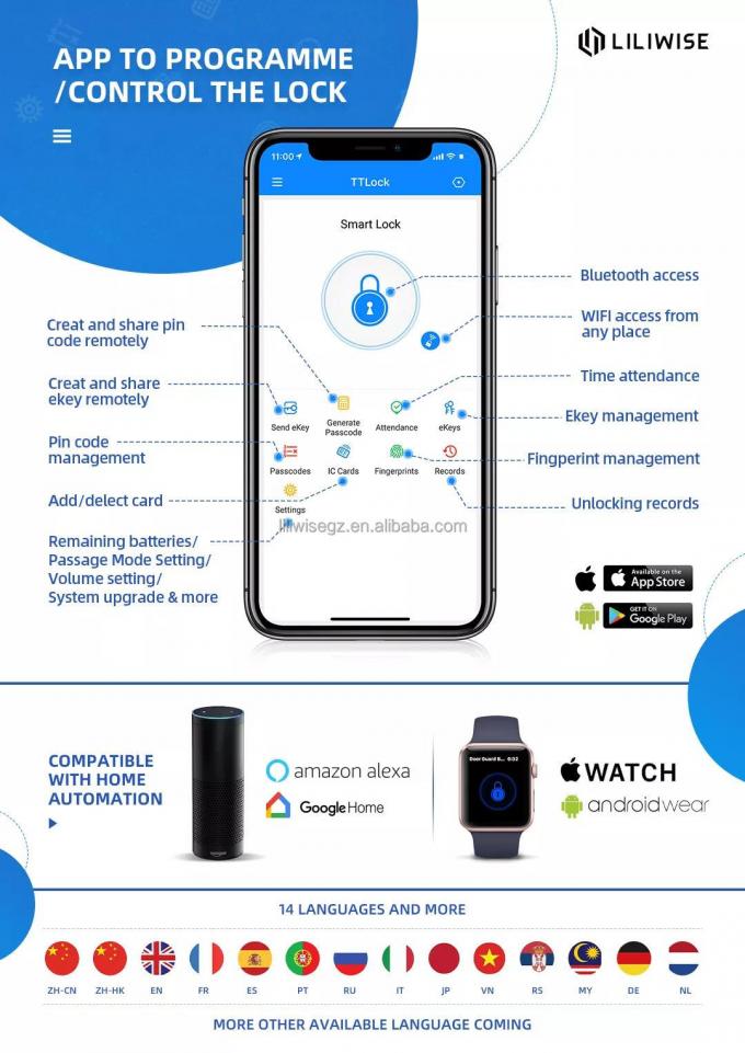 Liliwise Smart Remote Control Fingerprint Lock Keyless Waterproof Electric Control Security Aluminium Door Locks with App 3
