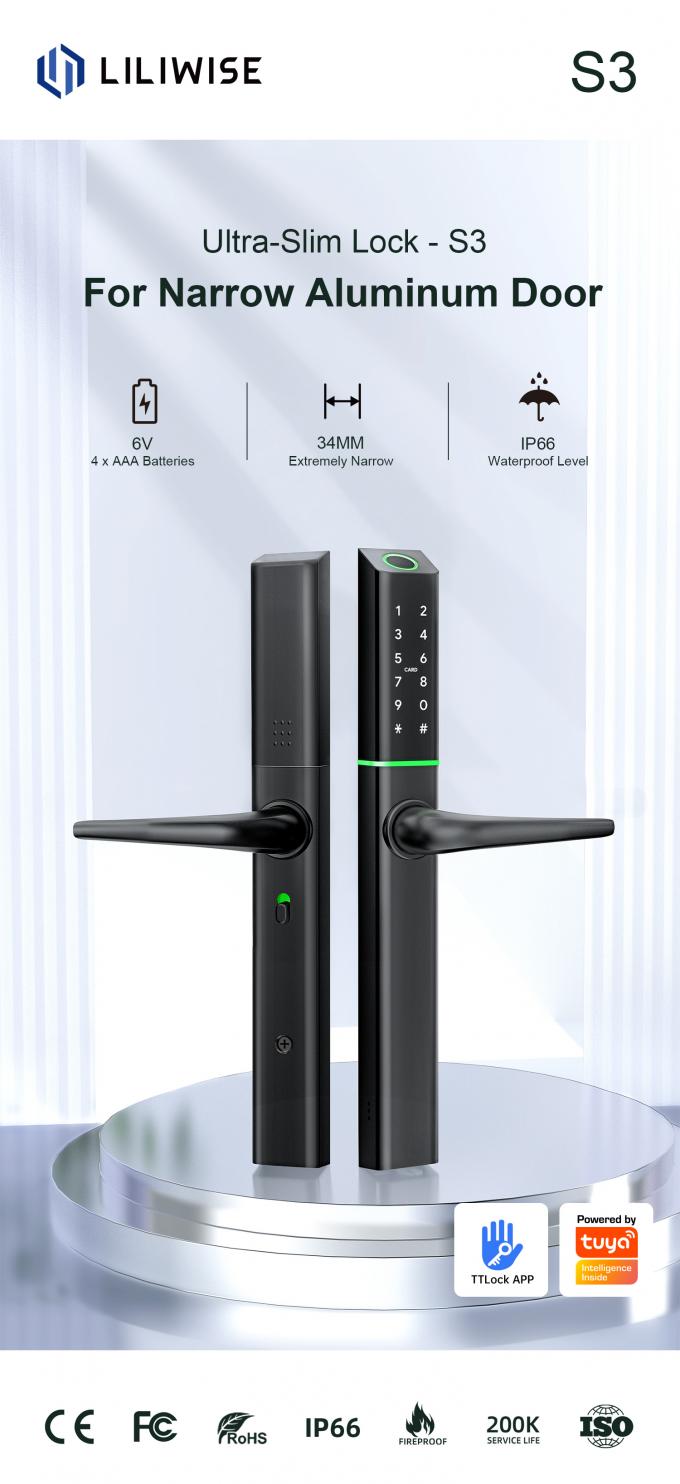 리리위즈 커스텀 방수 알루미늄 전자 외관 잠금 Tuya Ttlock 물질 스마트 잠금 키리스 슬림 스마트 문 잠금 2